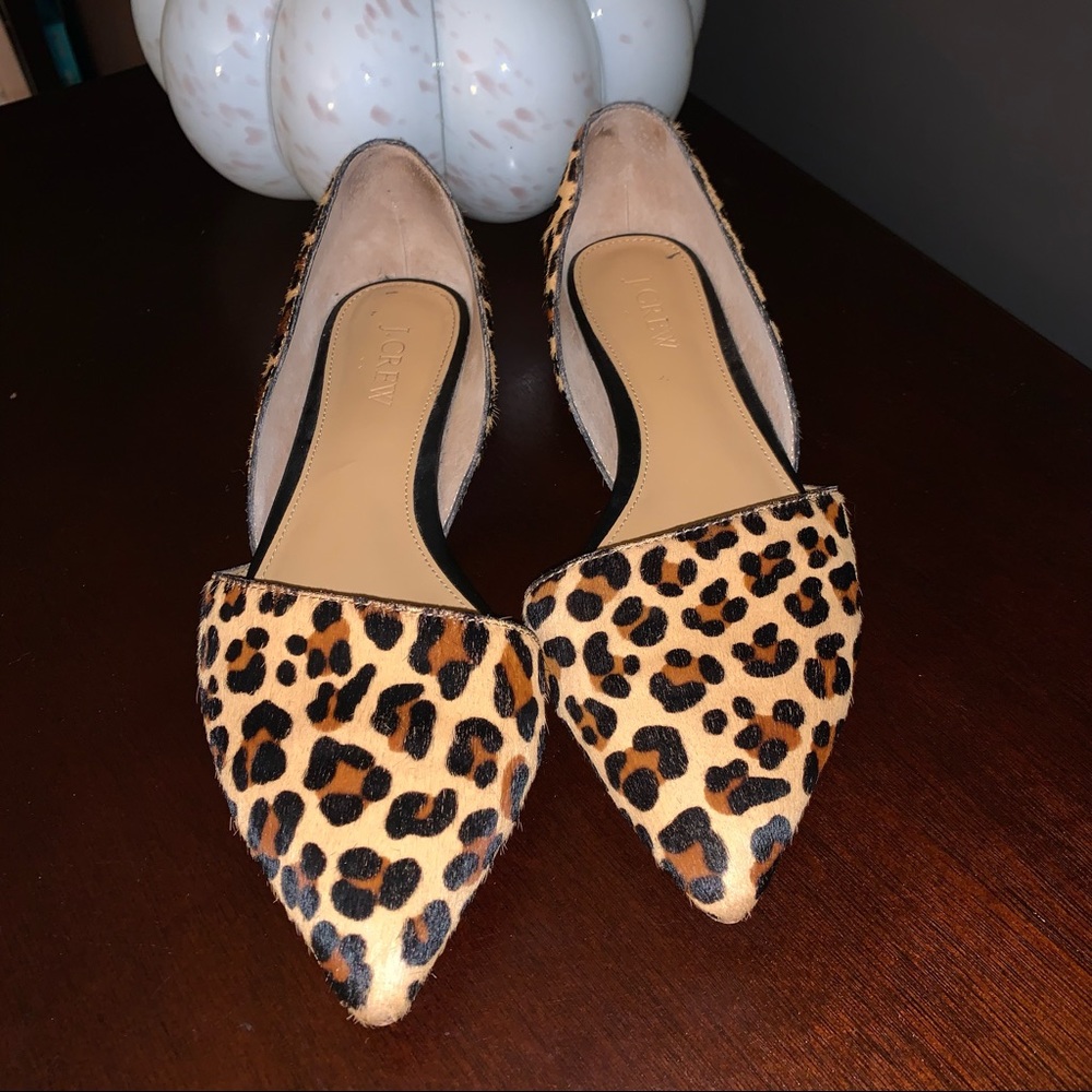 J Crew D’Orsay Calf hair leopard pointy toe flats